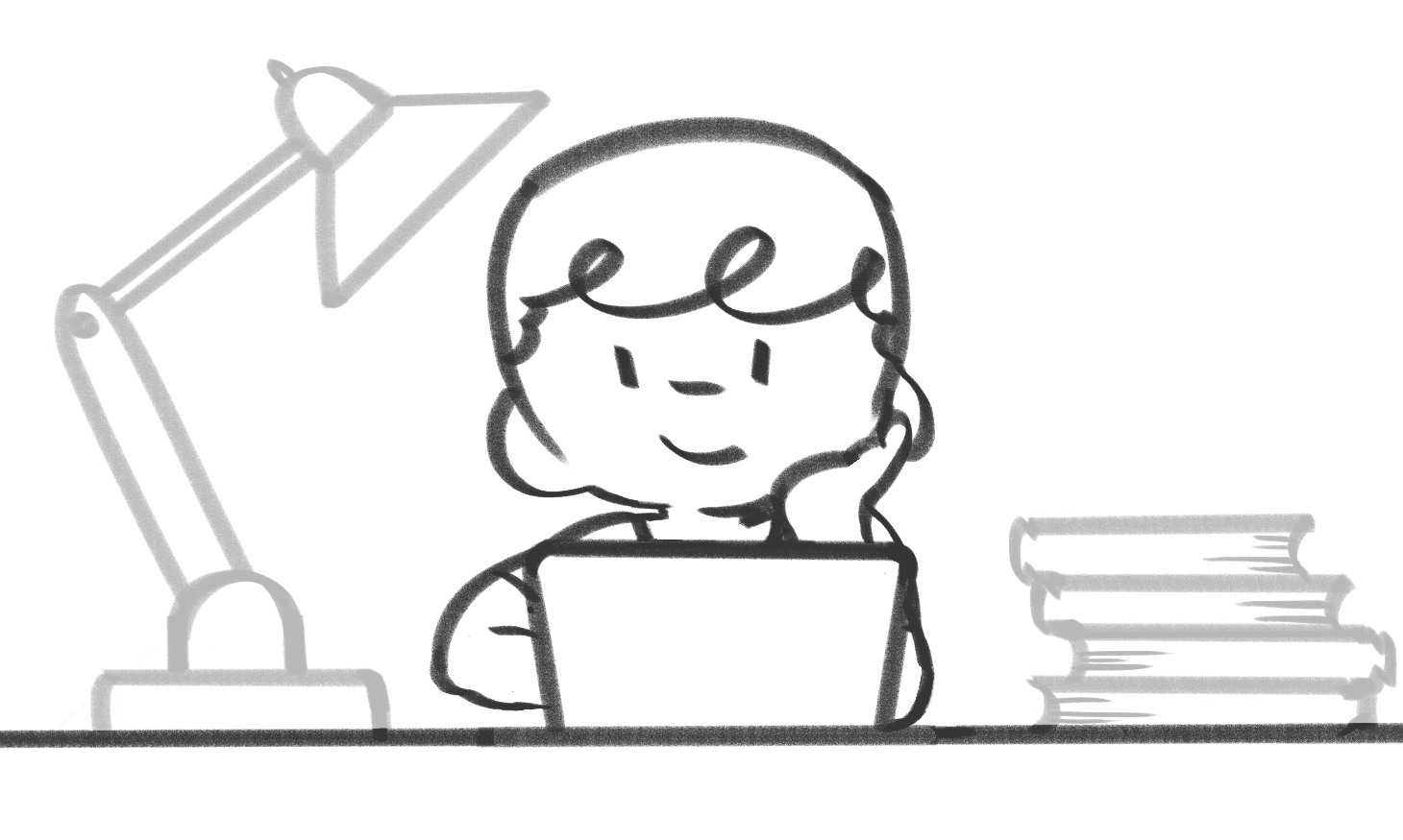 Illustration of Student Looking at a Laptop